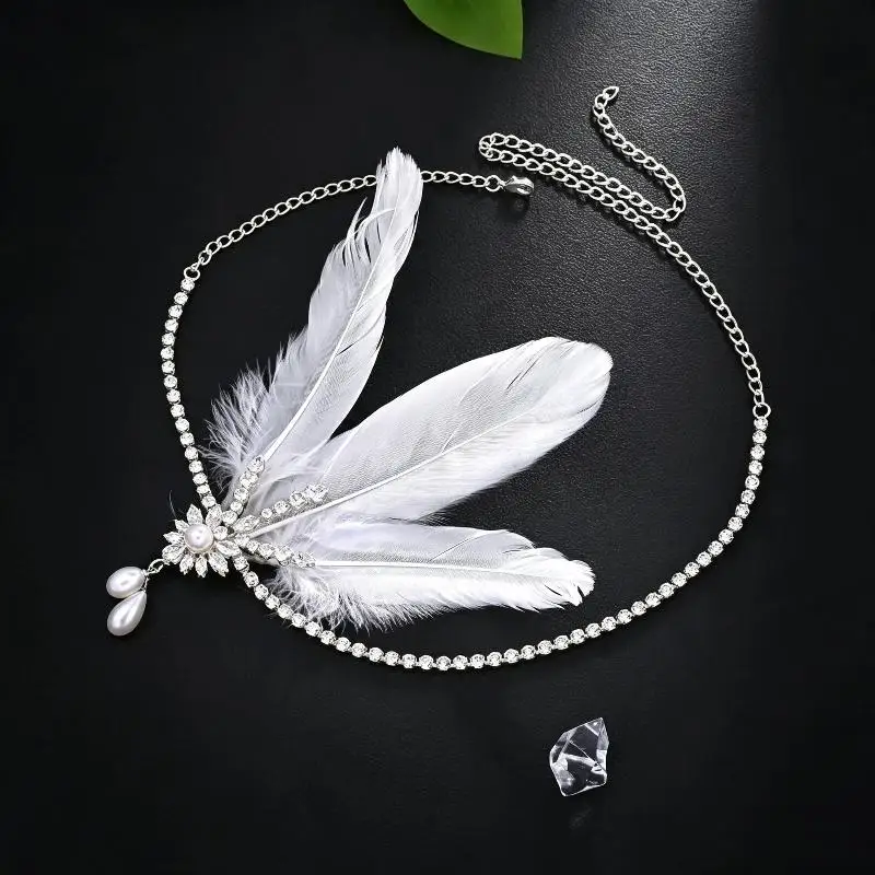 Vintage Feder-Haarreif mit Pailletten, Fascinator, Maskerade-Haarband, Kristall, Elegantes Haaraccessoire aus den 1920er Jahren – Detail 5