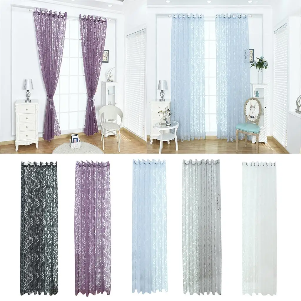 Grommet Floral Textured Window Curtain Tulle Scarf 39\'\'x98\'\'