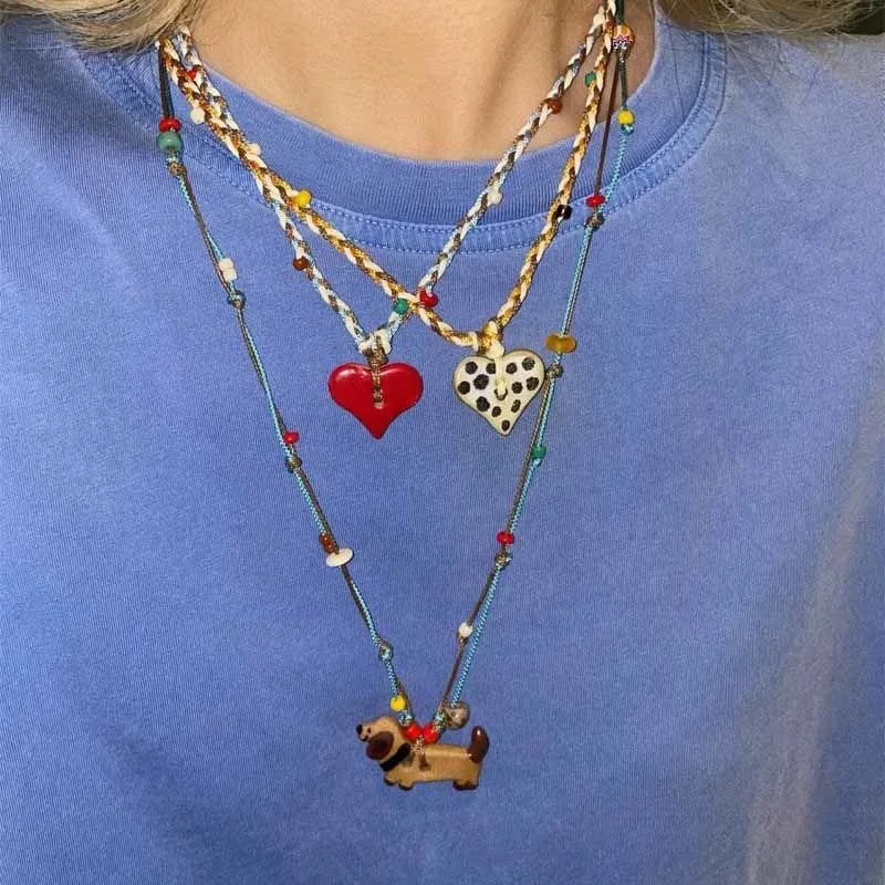 New Colorful Dopamine Necklace Girls Colorful Sausage Dog Necklace Cute Sweater Chain Versatile Neck Chain Cute Pet Accessories