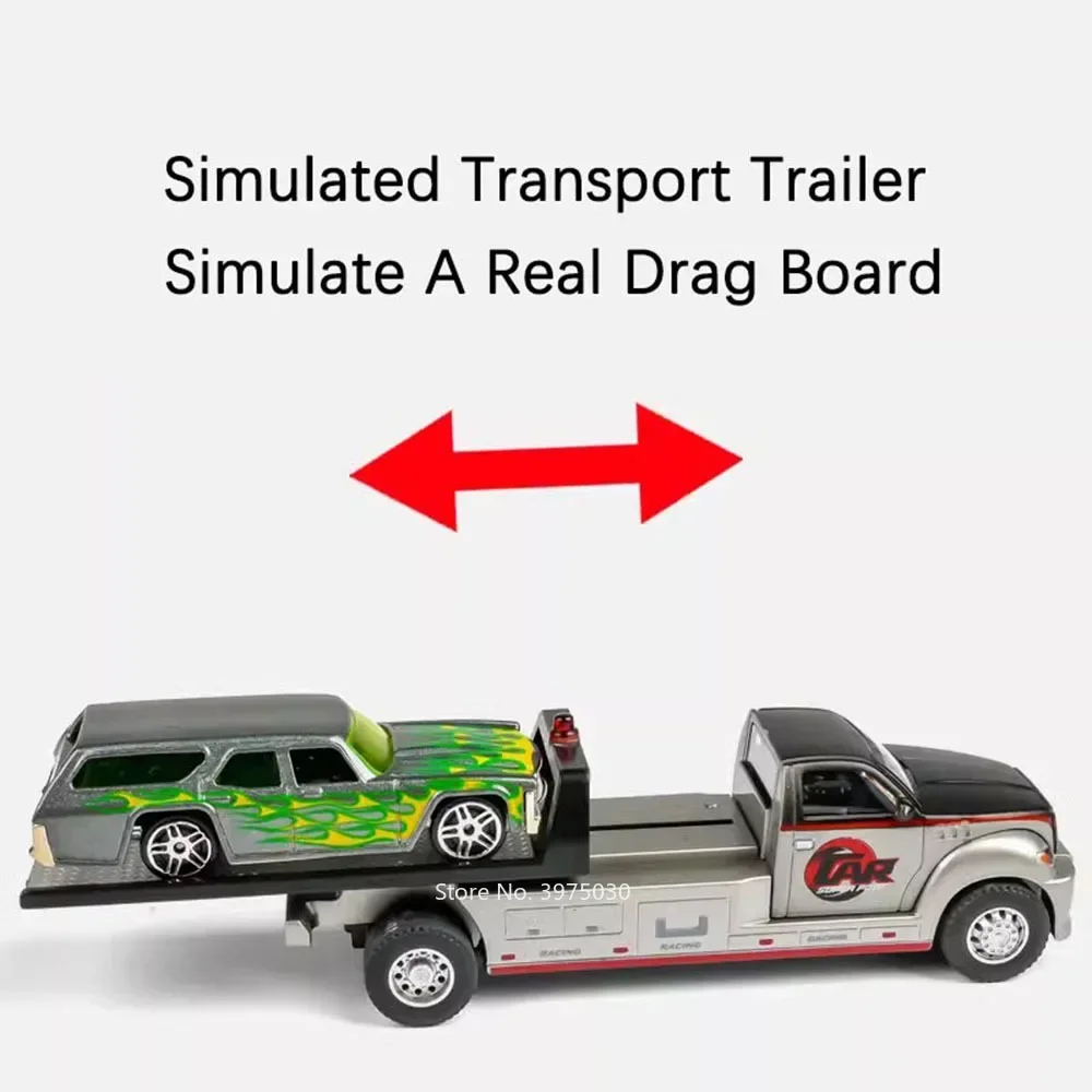 1: 64 Scale Container Trailer Cars Alloy Toy Diecast Models Wheel Pull Back Flatbed Transport Vehicles for Boys Educational Toys