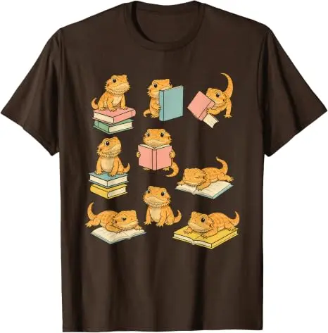 Lustiges T-Shirt mit bärtigen Drachen, die Bücher lesen, Y2k Back To School Reader Graphic Apparel, T-Shirts für den ersten Schultag, für Schüler und Lehrer – Detail 9