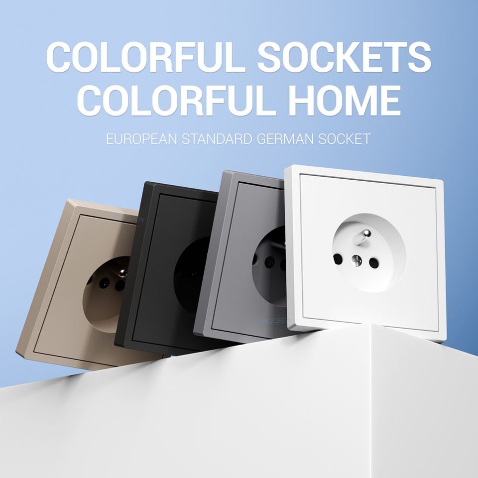  EU Standard Wall Socket 8080mm Z Series Large Panel French Socket White Black Grey Gold 250V 16A PC Panel CE RoHS Certification 