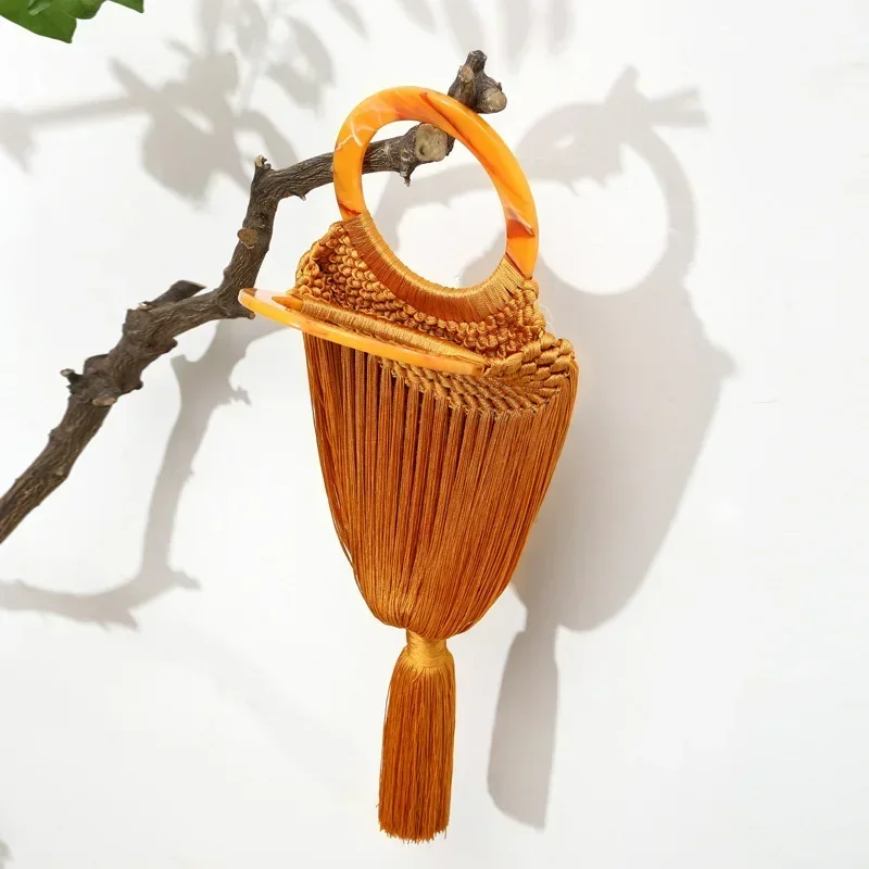 Ladies Acrylic Wrist Portable Tassel Top-handle Bag Wedding Bag Evening Party Clutch Bag Sac Phone Purse Luxury Handbags