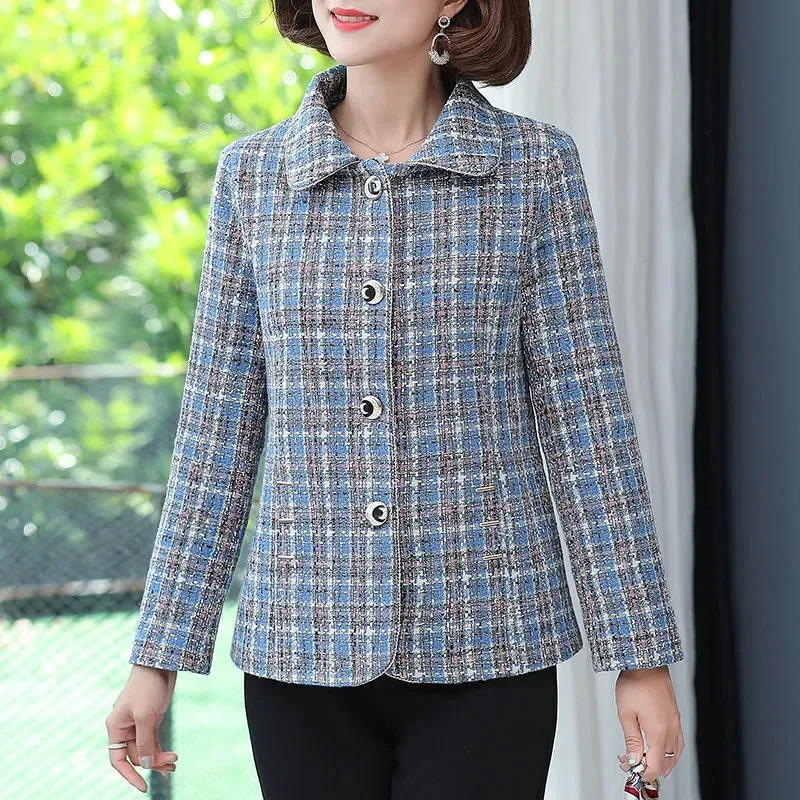 Veste en tweed pour femme d'âge moyen, haut à boutonnage simple, veste pour femme, manteau pour mère, tempérament noble, nouvelle mode, printemps, automne, 2023