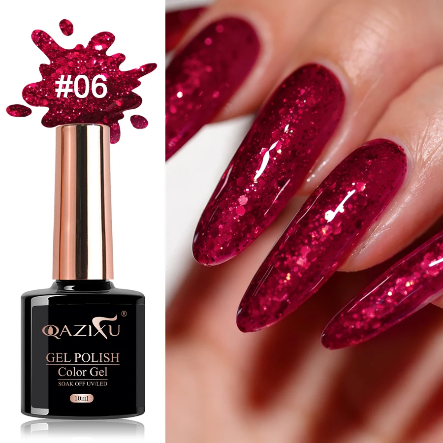 QAZIXU 1/2 Stück 10ml Roter Glitzer-Gel-Nagellack Semi-Permanent Lack Abziehbarer UV-LED Glänzender Nagelgel Nail Art DIY