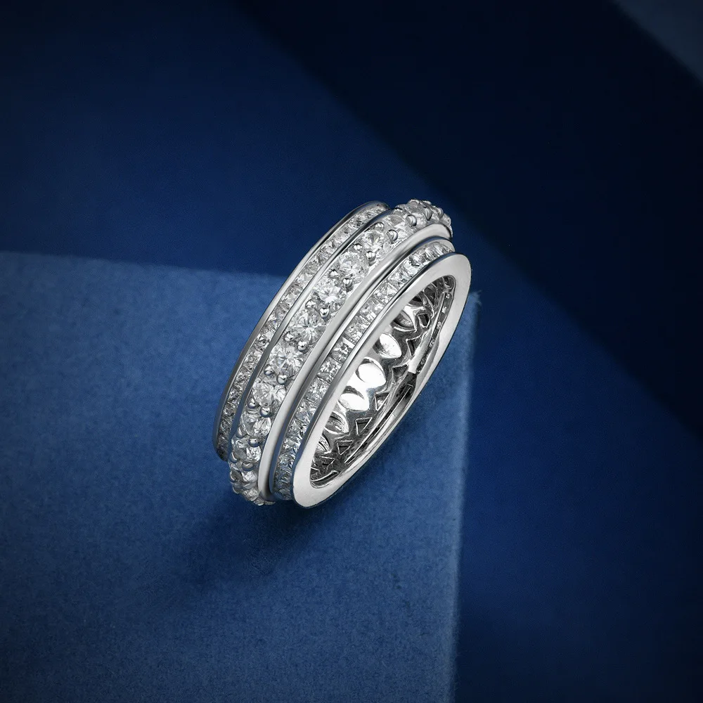 New S925 Silver Round 1.5mm Time Running Ring European and American Wish Simple Women's Wedding Jewelry
