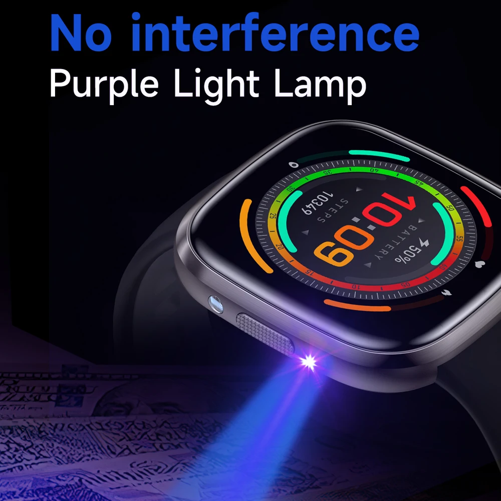 Montre intelligente avec lampe de poche LED pour homme et femme, bracelet de sport, lumière violette, appel Bluetooth, Huawei, Xiaomi, nouvelle mode, 2025