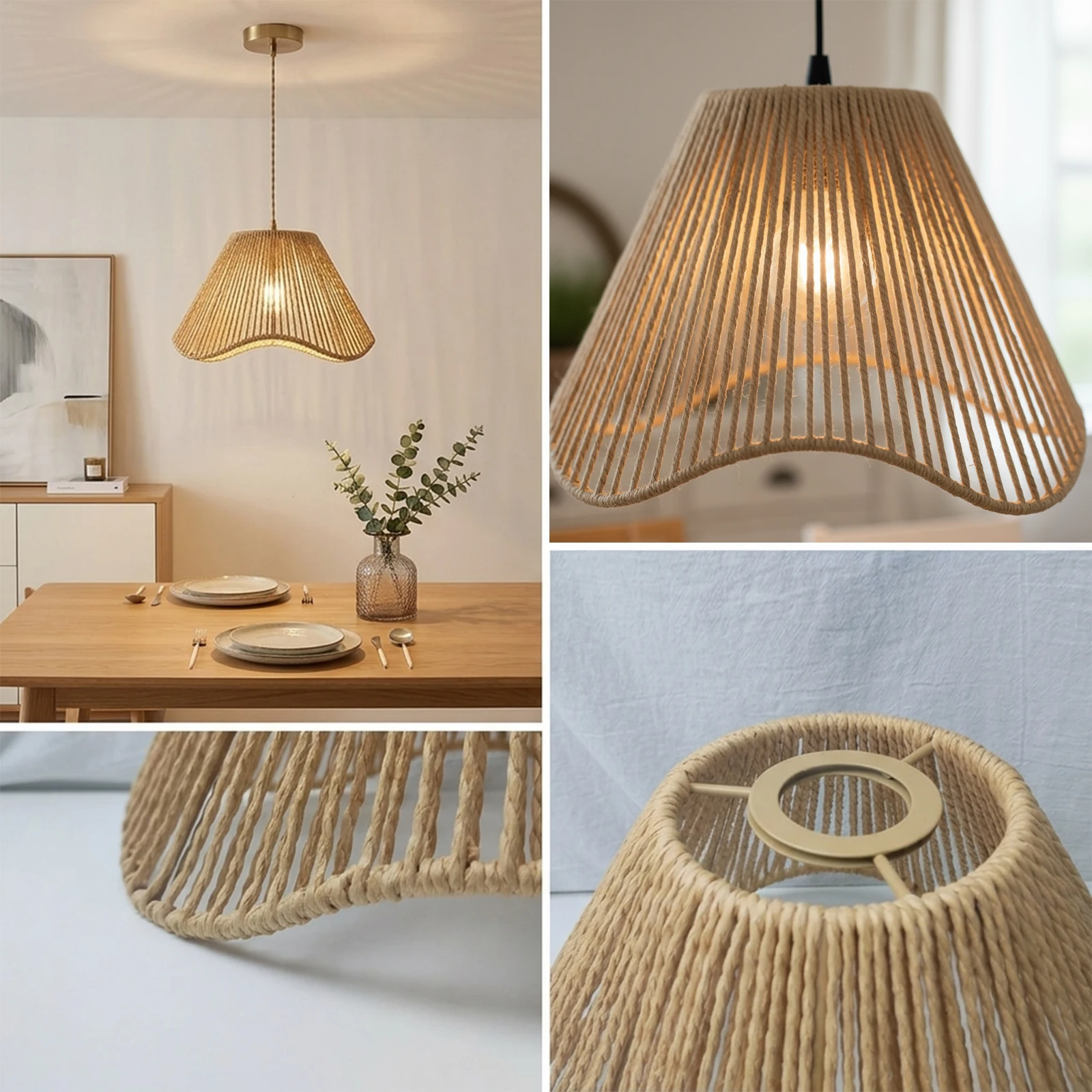 Lamp Shade Replacement, Hourglass Double Cone Rattan Rope Woven for Pendant Wall Table Lamp