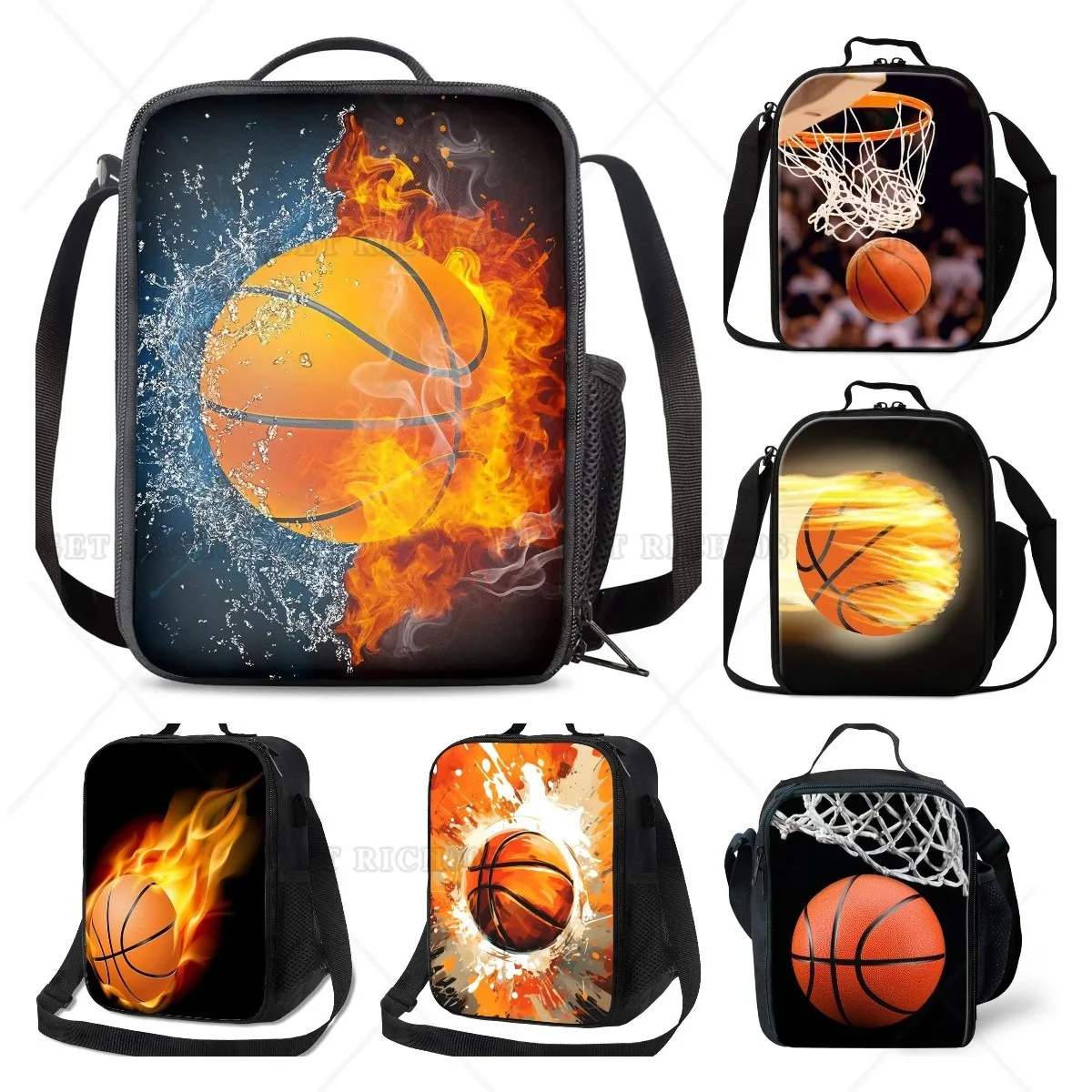 BasketBall Insulated Durable Lunch Box with Shoulder Strap School Lunch Bag Lunch Tote Box Bag for Office School Picnic Beach