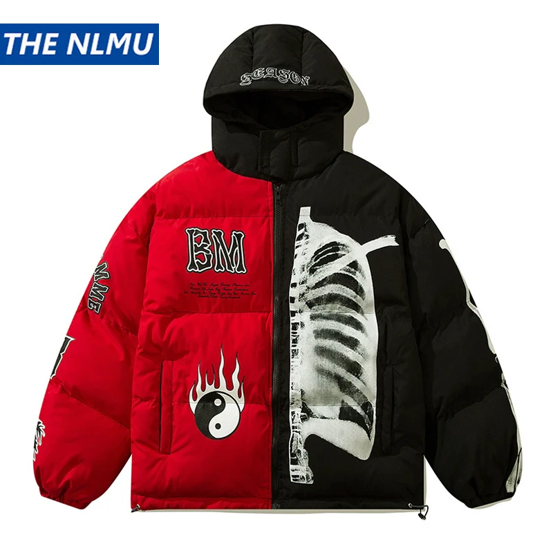 2025 الشتاء الهيكل العظمي طباعة مقنعين سترات سترة سميكة الدافئة الهيب هوب الشارع الشهير معطف مبطّن موضة سترة منفوخة #1