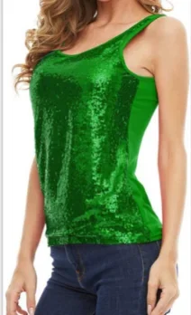 New Fashion Sexy Metal Womens Sequins Glitter Shinny Camis Sleeveless T-Shirt Summer Sparkle Shimmer Vest Crop Tee