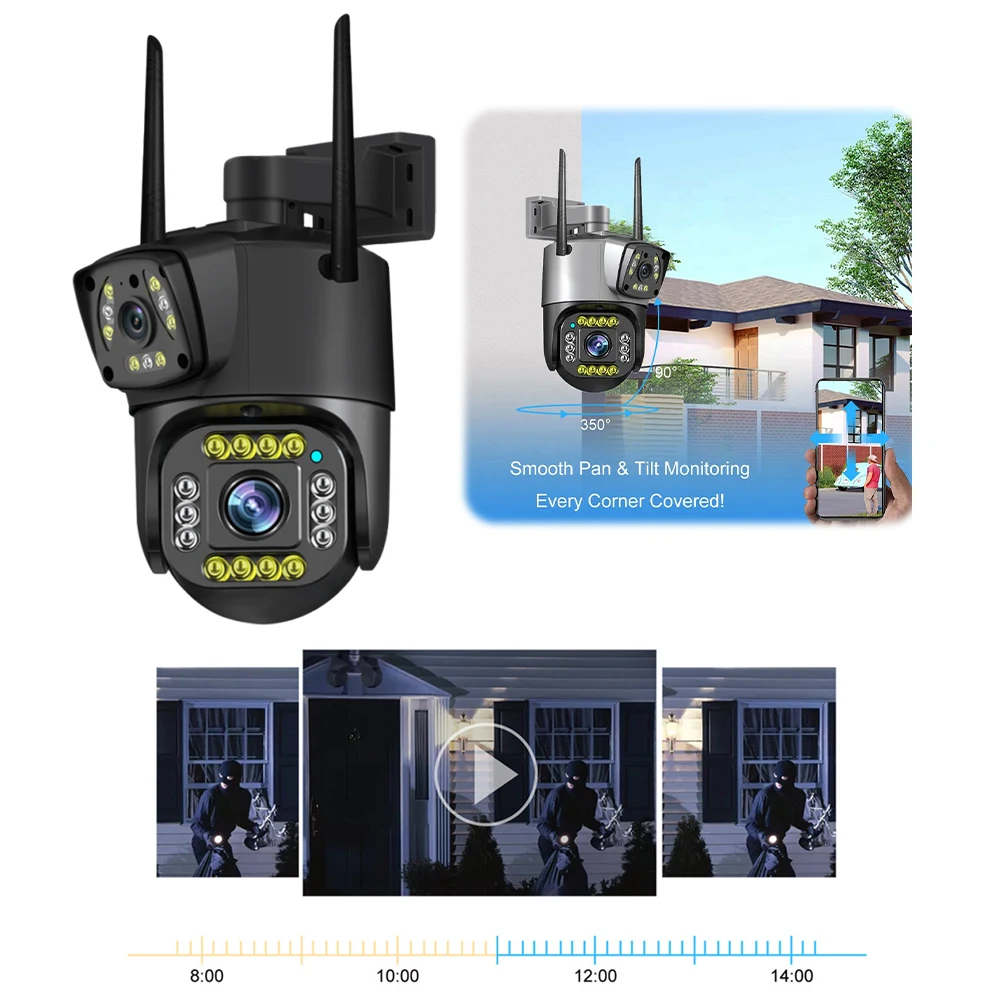 

4MP Dual Lens Security Camera 360 Degree View Outside Camera IP66 Waterproof Surveillance Camera for Home Security