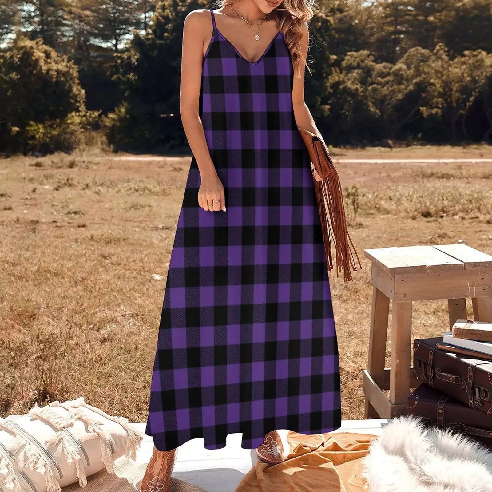 Lumberjack - Purple/Black Sleeveless Dress Women's summer dress Beachwear Elegant gown