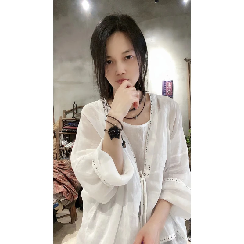 Oversized Korea New Chic Spring Summer Women Ramie Sunscreen Shirt Ladies Womens Big Size Cardigan Casual Loose White Shirt Tops