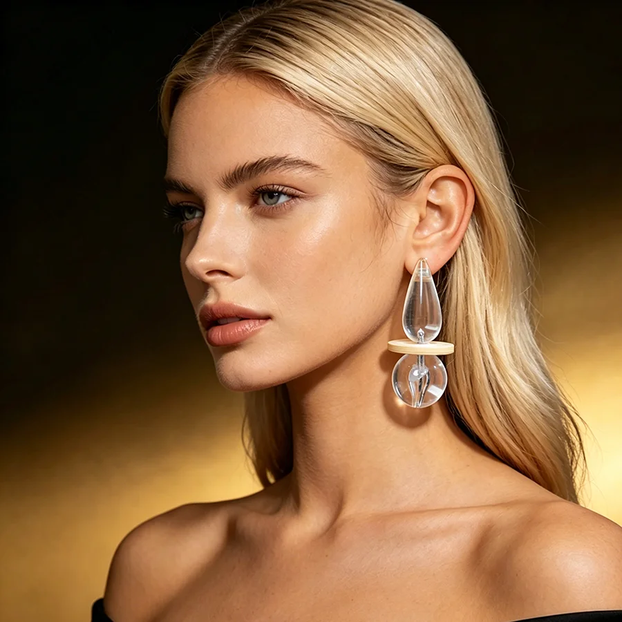 Gloss Clear Transparent Teardrop Resin Dangle Earrings Women Wooden Spacer Gourd-shaped Earrings Minimalist Charms Party Jewelry