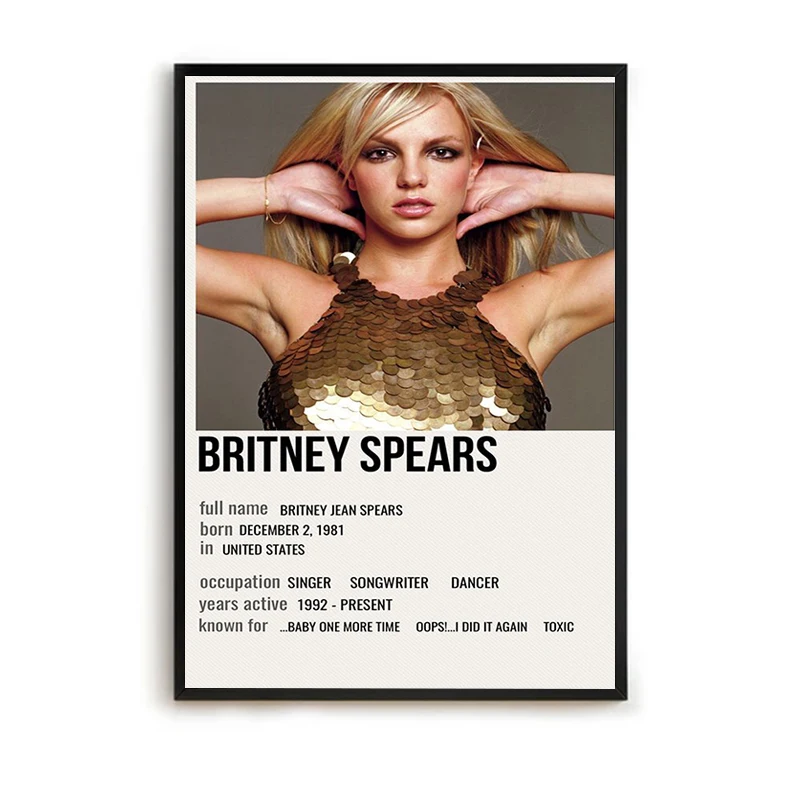 Poster Britney Spears Paintings for Bedroom Decoration Home Decorations Room Decor Decorative Painting on Canvas Anime Wall Art