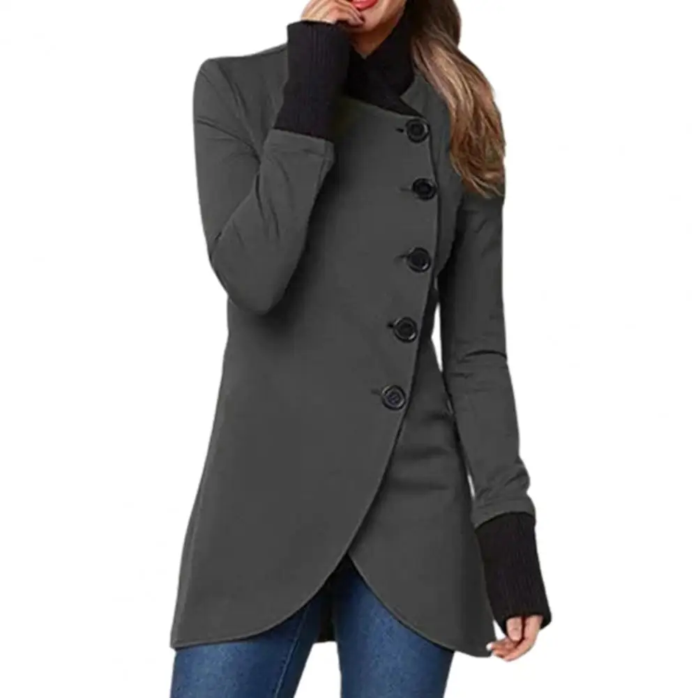 Classic Casual Coat  Ribbed Cuffs Cold Resistant Women Coat  Single Breasted Split Women Coat