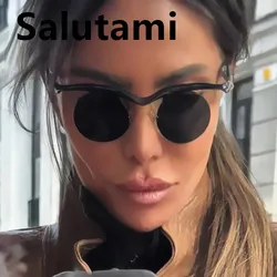 vintage rimless round y2k sunglasses women new fashion brand sun glasses men trendy punk hip hop eyewear curved shades uv400