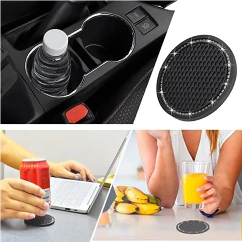 2PCS Non-slip Car Water Cup Pad With Diamond Decoration For Bottler Coaster Anti-skid Cup Holders