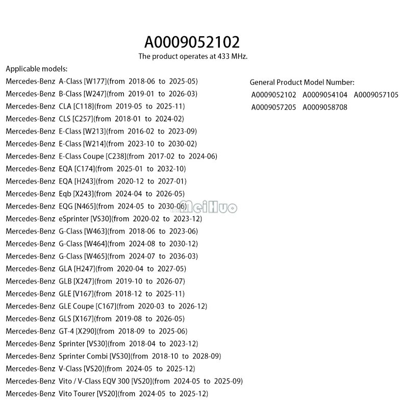 1/4 SZT. A0009052102 Czujnik Ciśnienia w Oponach Do Mercedes-Benz W177 W247 C118 C257 W213 C238 C174 H243 X243 W464 H247 Samochód A0009057105