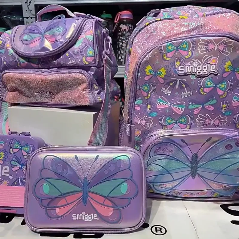 

Australia Smiggle Student Backpack Study Stationery Butterfly Schoolbag Lunch Bag Pencil Box Water Cup Anime Student New Gifts