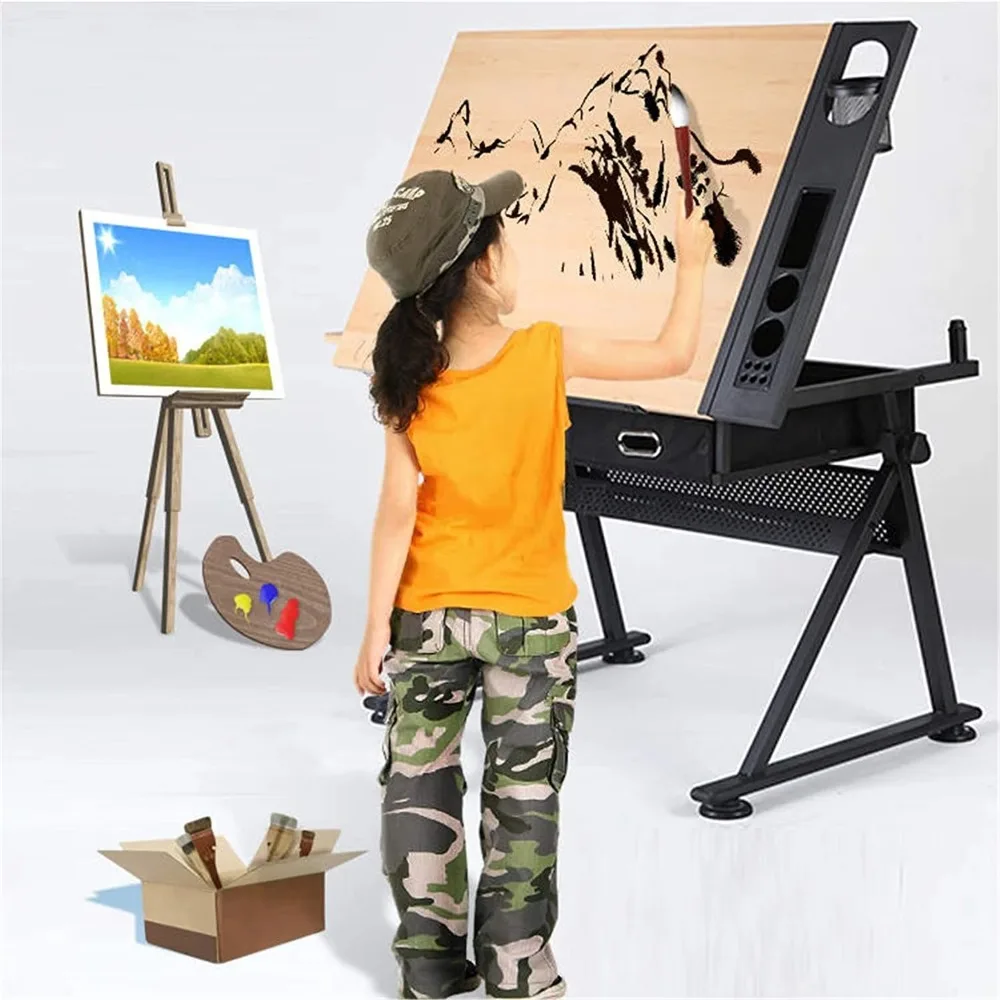 ارتفاع مريح قابل للتعديل صياغة مكتب قابل للإمالة منضدية دراسة الفن طاولة الرسم مكتب مع كرسي