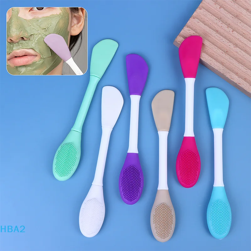 【H】Siliconen Dubbele Hoofd Gezichtsmasker Borstel Facial Exfoliëren Mee-eter Verwijderen Cleanser Brush Modder Film Spatel Gezichtsverzorging Tool