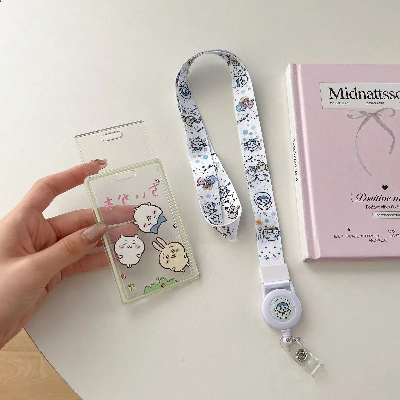 Cute Cartoon Chiikawa Transparent Card Sleeves Student Campus Hanging Neck Bag Card Holder Lanyard Id Card Meal Cards Case Gifts view 5