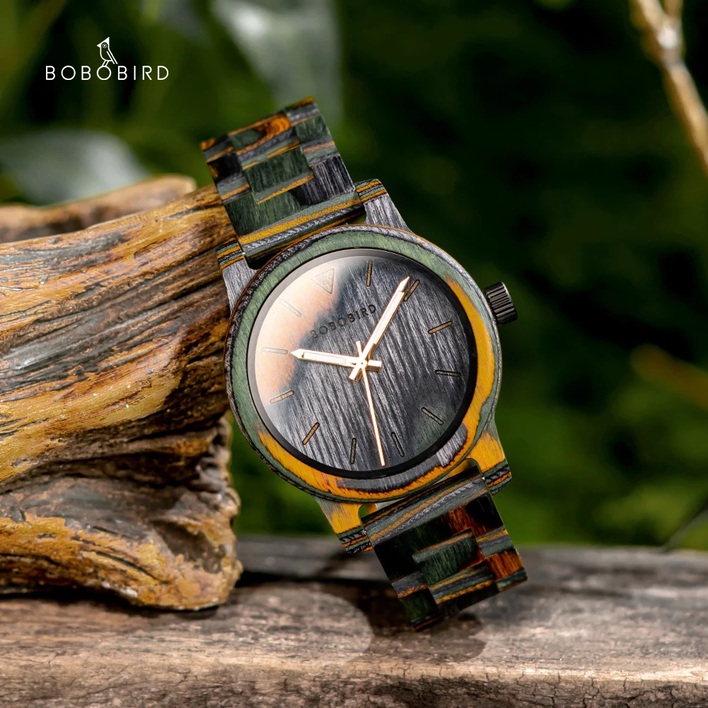 2023 BOBO BIRD Men Wooden Watches Leisure Fashion Colored Wood Quartz Wristwatch Reloj Hombre Personalized Custom Gift