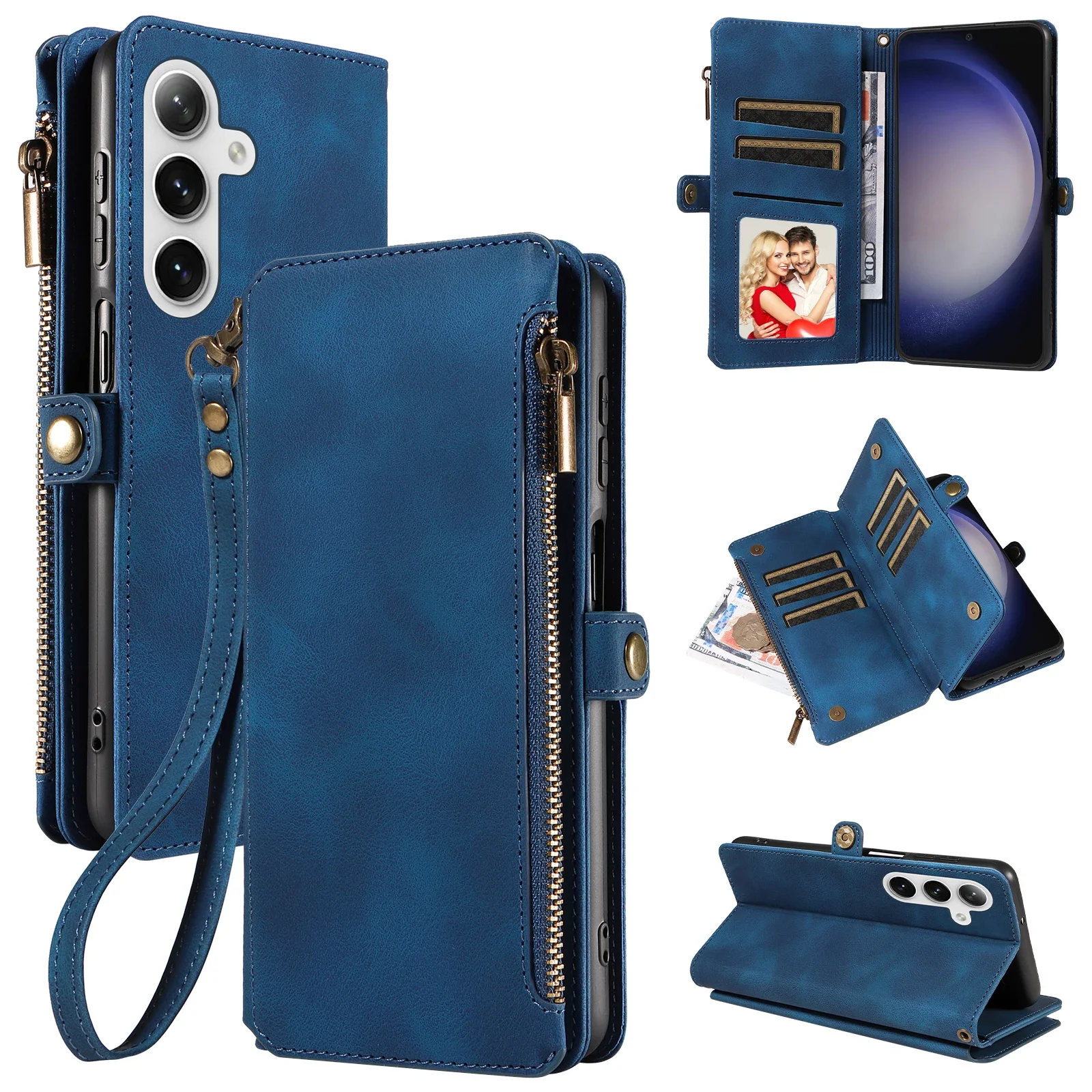 Flip Rits Portemonnee Kaarten Solt Leather Case voor Samsung Galaxy S25 Ultra S24 Plus S23 S22 A55 A15 A35 A34 A54 Telefoon tassen Cover