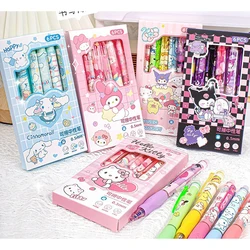 6szt Kawaii Children Gel Pen Hello Kitty Cartoon Kuromi ST Erasable Black 0.5mm Press The Ballpoint Pen Learning Stationery Gift