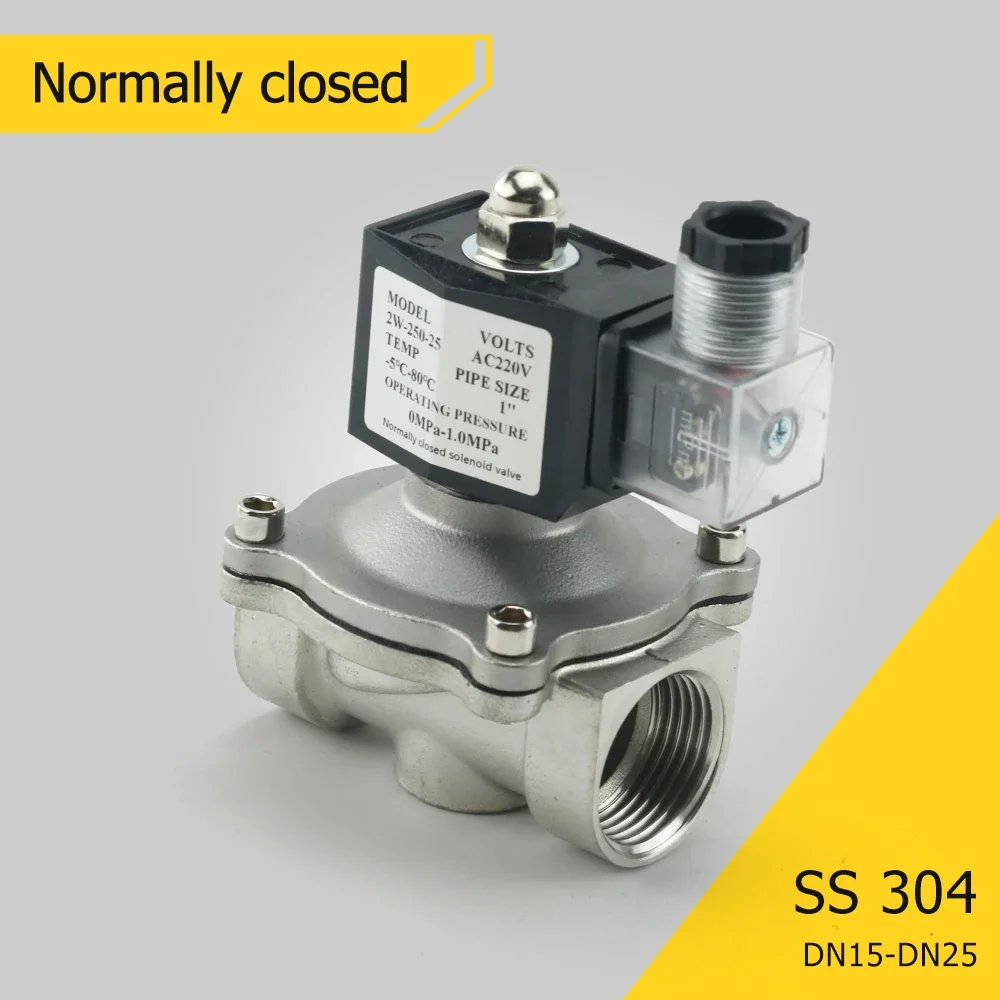 

1/2" 3/4" 1" Stainless Steel Normally Closed Electric Solenoid Valve Water DN15 DN20 With IP65 DIN Coil AC 110V/220V/24V DC 12V