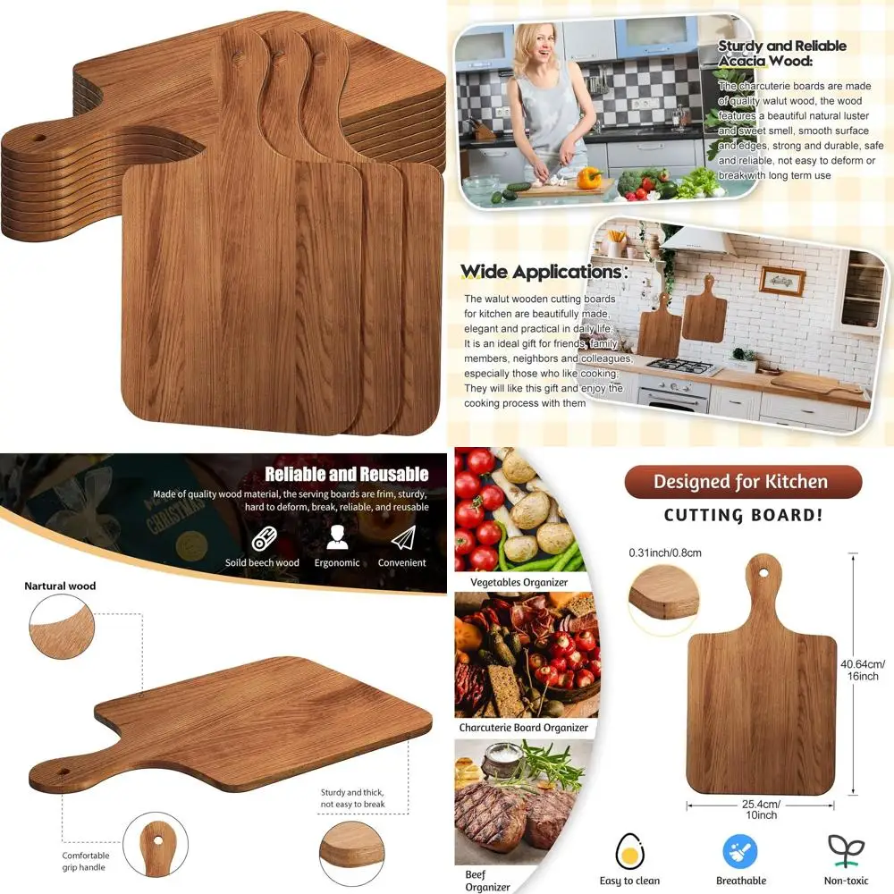 

Set of 12 Acacia Wood Cutting Boards with Handles, 16x10 Inches, Ideal for Laser Engraving, Wedding and Housewarming Gifts