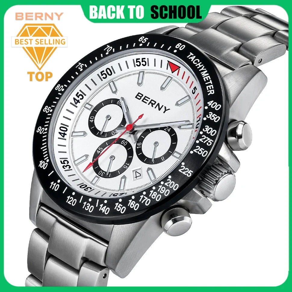 

BERNY Quartz Watches for Men MIYOTA OS20 Multi-function Chronograph Sapphire Luminous Male Sport Watch Diving 10ATM Waterproof