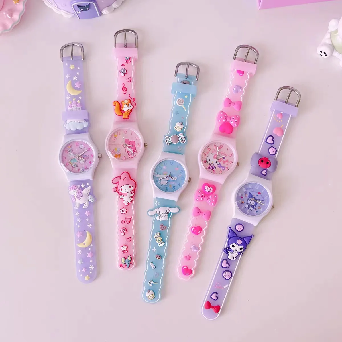 

Anime Sanrio 3D Pattern Child Wrist Watch Cinnamoro Hello Kitty Waterproof Quartz Watch Kuromi Cartoon Silica Gel Watchband Kids