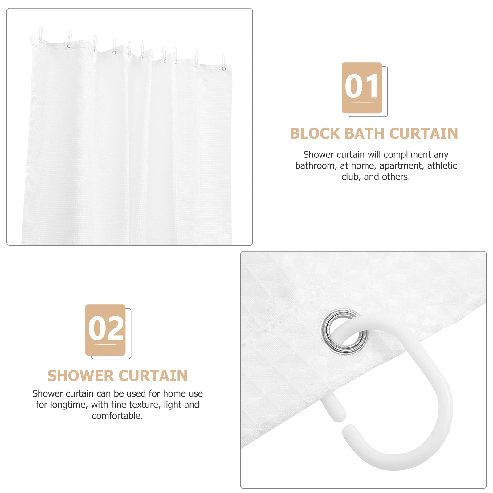

Waffle Checks Shower Curtain 180g White 180x180cm Heavy Duty Bath Shower Curtain Bathroom Curtains for Home Hotel