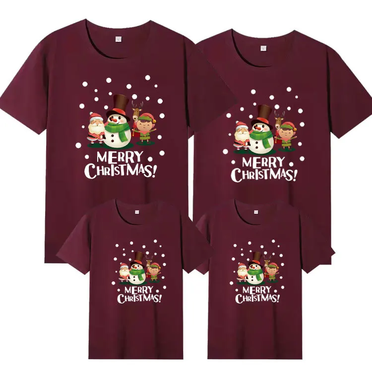 تي شيرت نسائي بأكمام قصيرة للوالدين والطفل للعام الجديد مكون من ثلاثة ديكور منزلي كامل لعيد الميلاد وصورة الأم