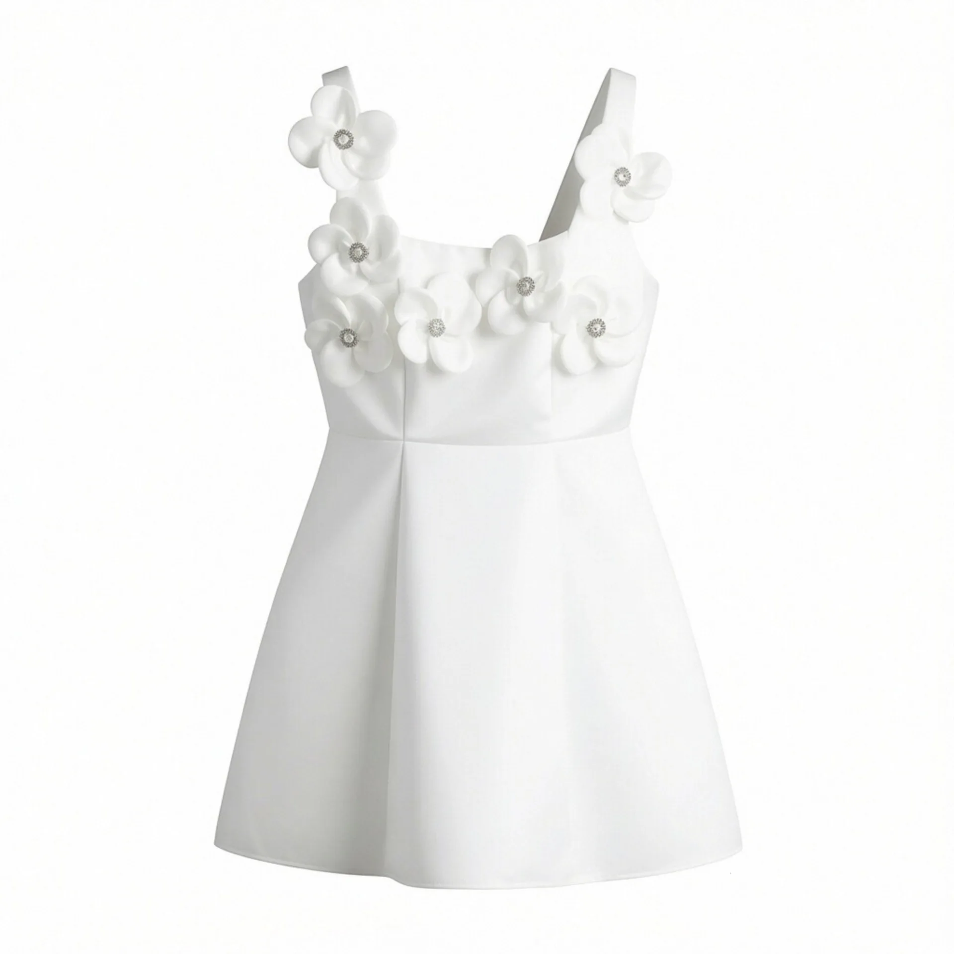 Withered European And American Style Fashion Slimming Three-dimensional Flower Decoration Suspender Dress Woman Clothes Dress