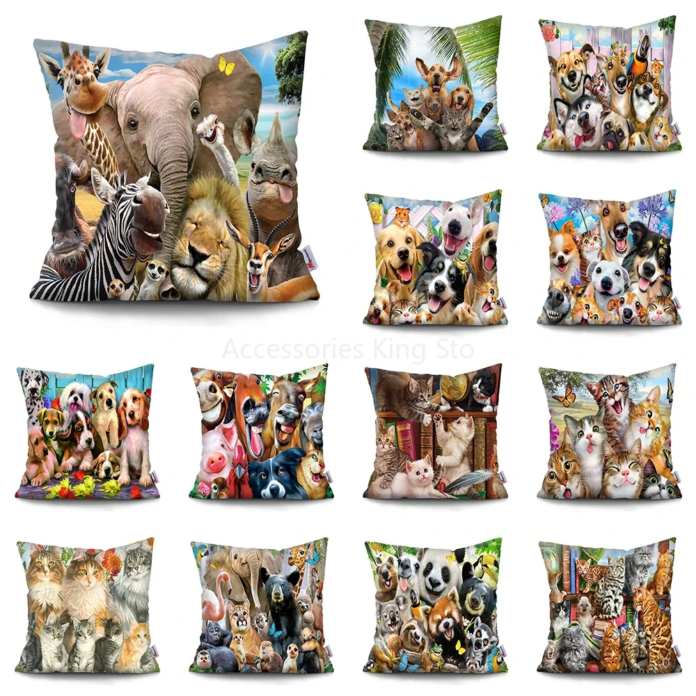 45x45cm Beach funny dog cushion cover Lovely animals Home Decoration Pillowcase Car Sofa Home Decor Pillow Case