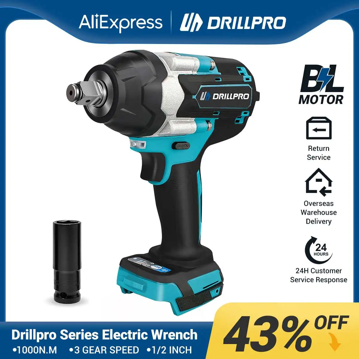 

Drillpro 1000N.M 1/2 INCH Brushless Electric Impact Wrench with 3 Gear Speed Cordless Wrench Car Power Tools For Makita Battery