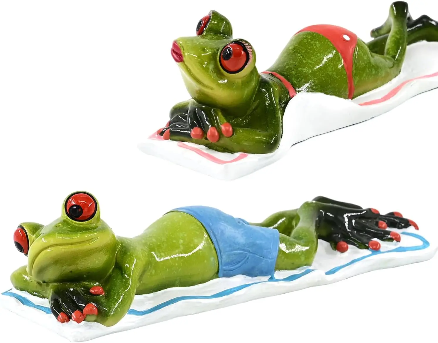 2Pcs Cute Frog Lying on the Beach Figurine Office Home Decor for Frog Lovers - Funny Gifts for Mom Dad Friends Coworkers Boss
