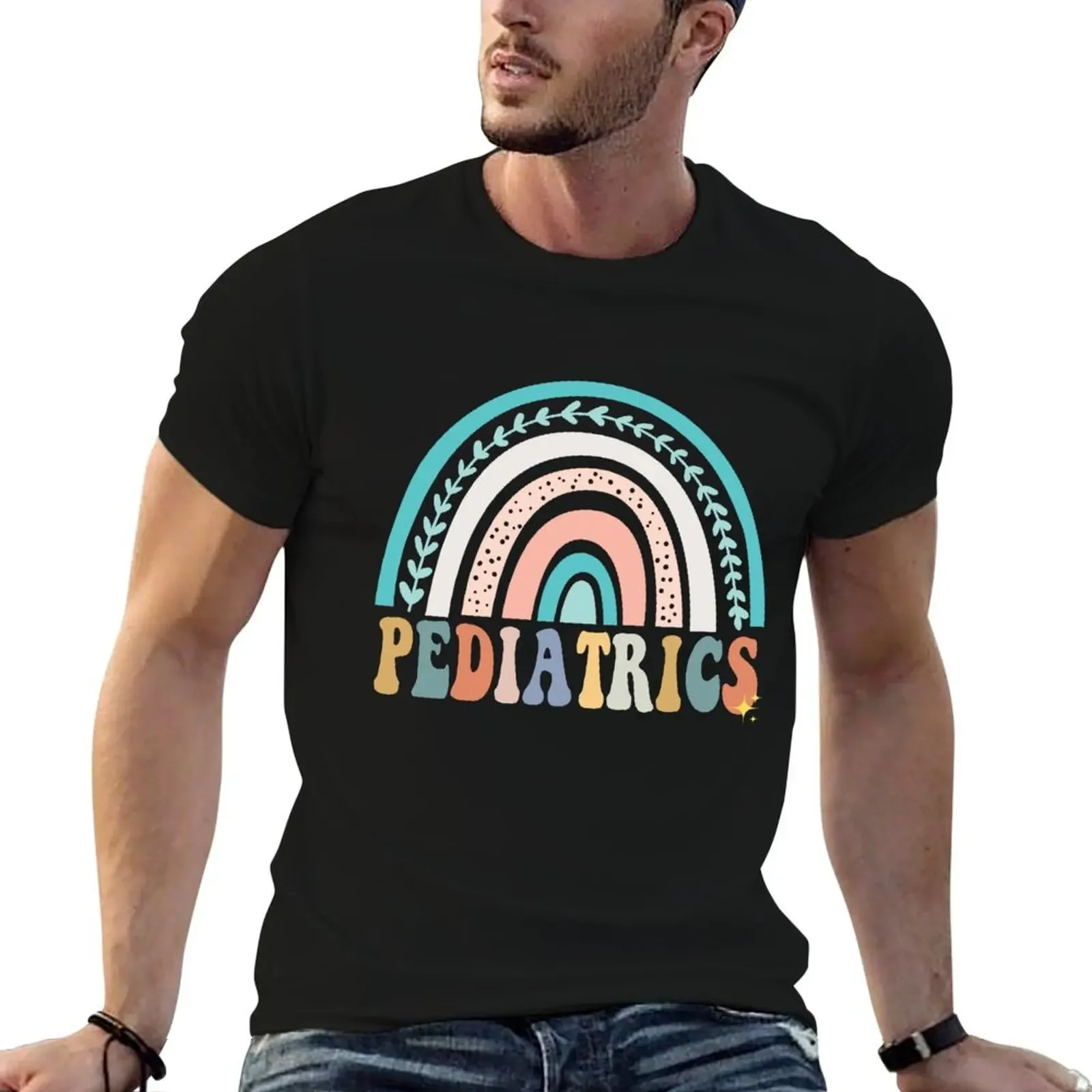 Rainbow Pediatrics Nurse Pediatrician Peds Crew Groovy T-Shirt graphics Short sleeve tee oversizeds t shirts men