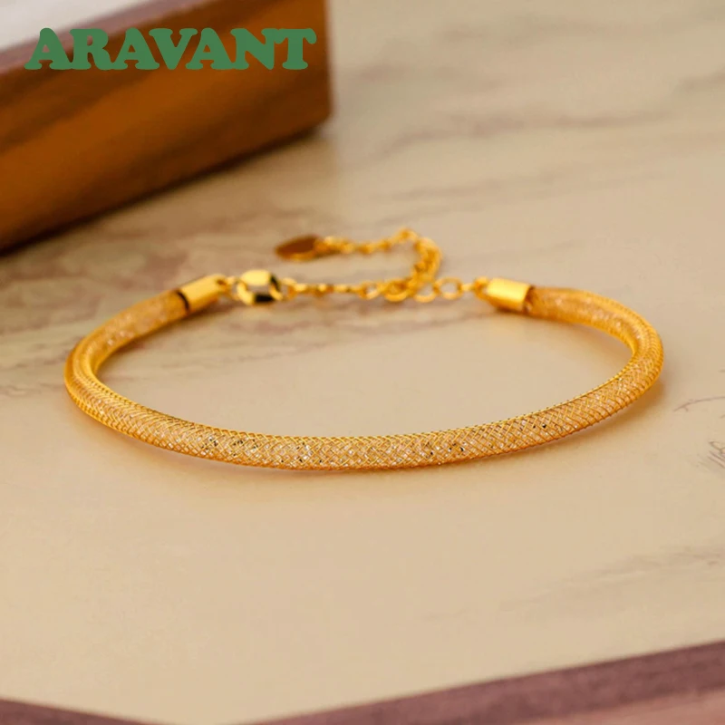 

Aravant 925 серебро 18 карат золотой сетчатый браслет-цепочки для женщин и девочек модные украшения