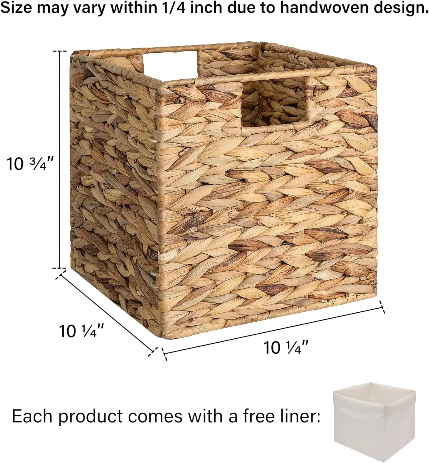 StorageWorks Wicker Storage Cubes with Liners, Water Hyacinth Storage Baskets for Shelving, Handwoven Square Baskets