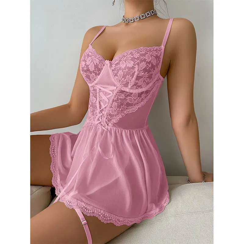 الاباحية المفتوحة الصدرية الملابس الداخلية مجموعة الدانتيل يصل الملابس الداخلية شفافة عميق الخامس الصدرية فستان دمية طفل النساء المثيرة شبكة الرباط أطقم داخلية جريمي #5