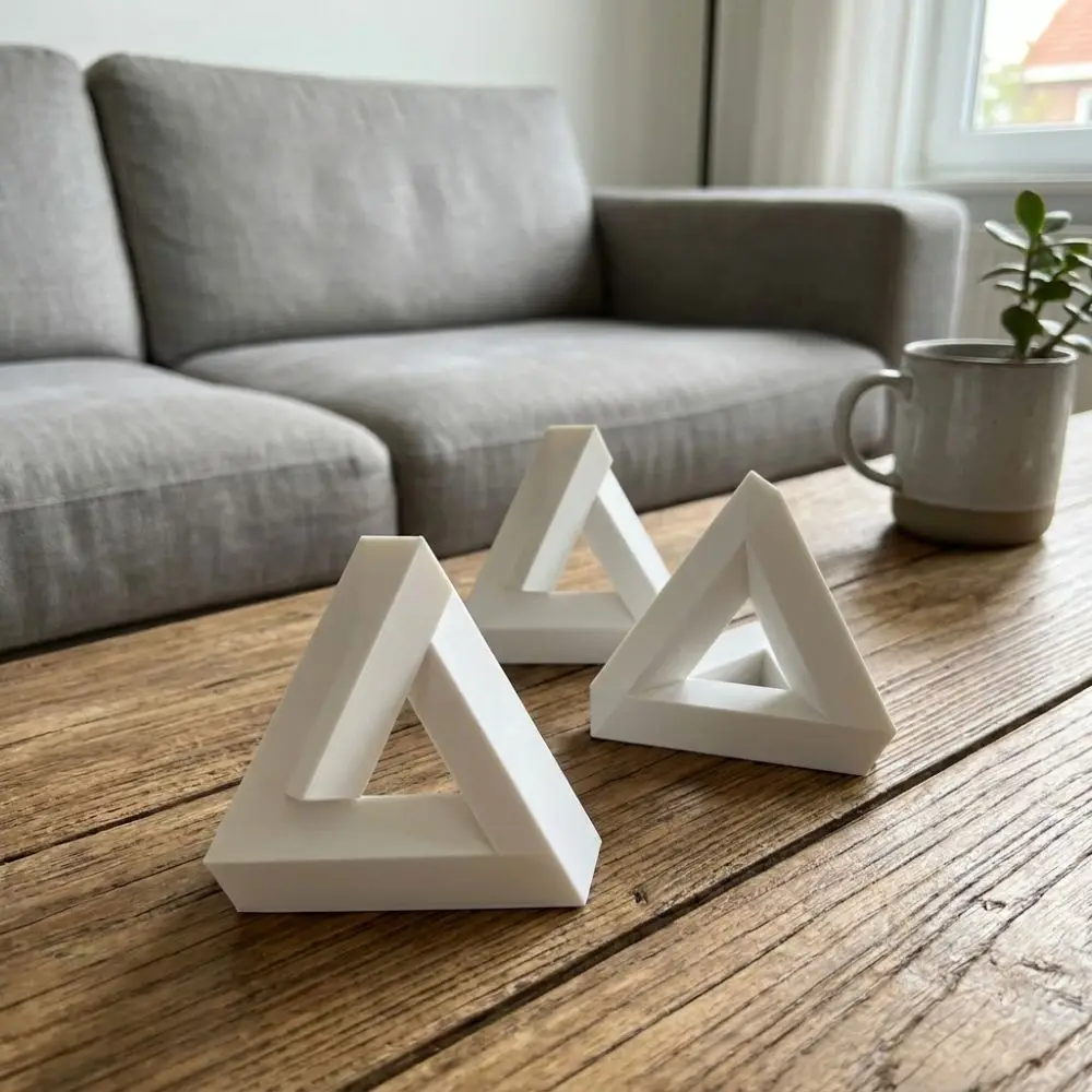 3D Printed Impossible Triangle Ornament Minimal White Funny Triangle Illusion Figurine Abstract Visual Art