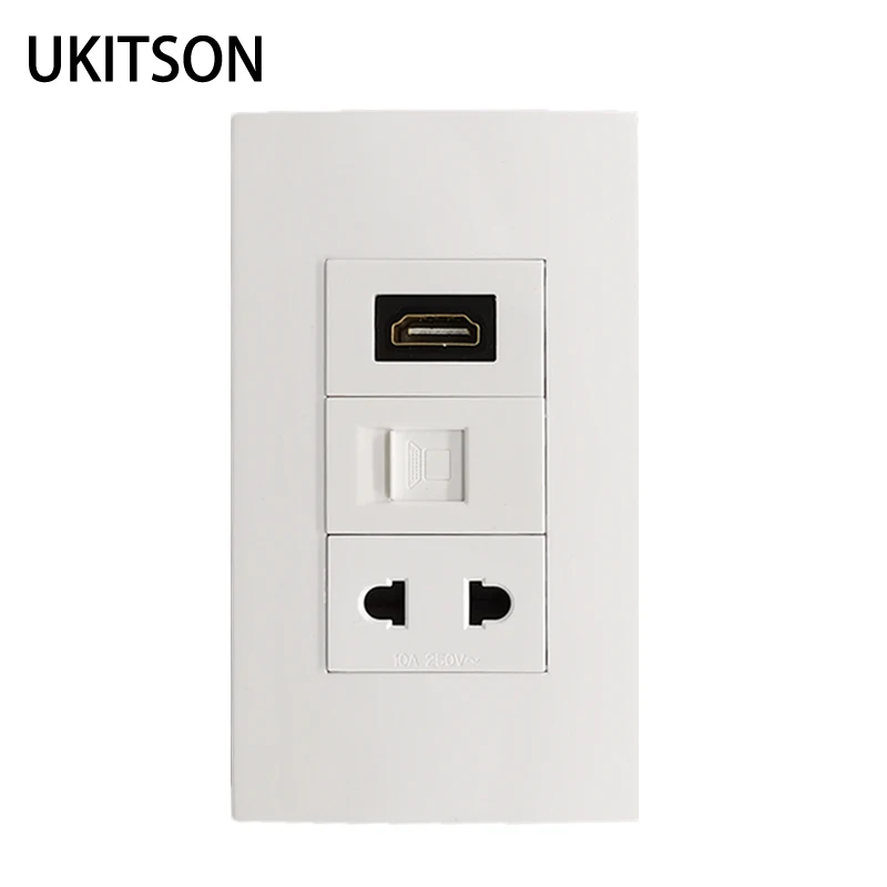 

Вилка HDMI2.0 RJ45 Ethernet CAT6 Gigabit Lan Разъем Настенная панель 2-контактная 10А Электрическая розетка Белая розетка для CA US Cover