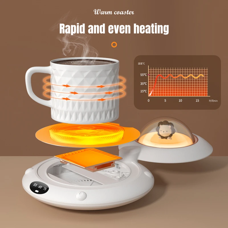 Thermostat Mug Heater Coffee Cup Warmer Milk Tea Water Heating Pad 3 Speed Setting 180° Rotaty Warming Coaster with LED Light