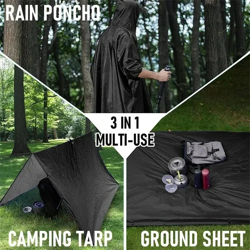 3 In 1 Outdoor Raincoat,Hooded Sleeve Waterproof Rain Poncho,Motorcycle Rain Cover,Camping Hiking Travel Rainwear Tent.
