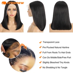 Bob Front Binde Straight Perücken, 100% menschliches Haar, transparente Festplatte, billige Perücken, 13x4 10 Hauptverkäufe Perk Terk - №8